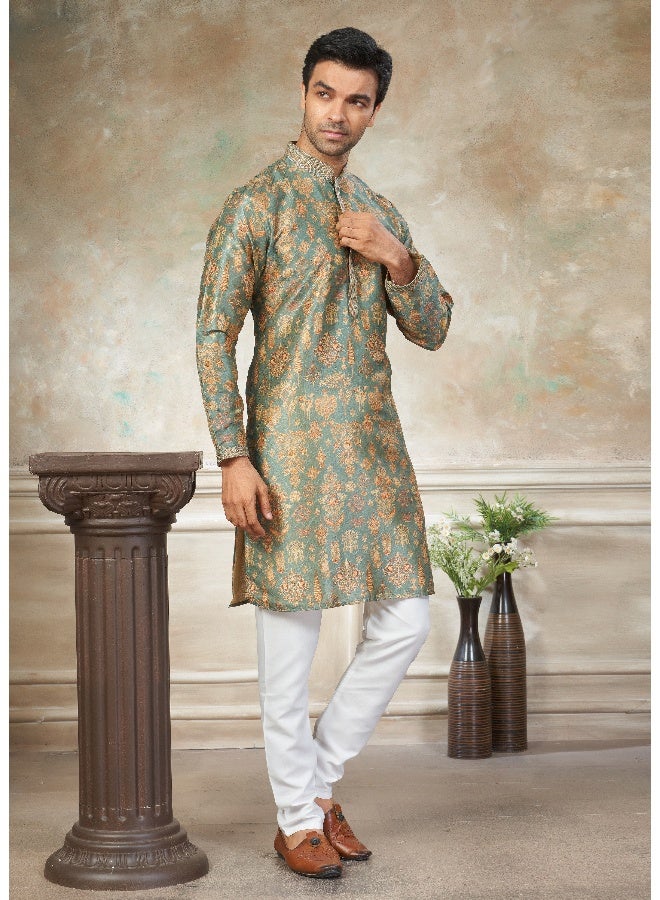 OUTLUK Premium Silk Kurta in Blue for Men - Image 3